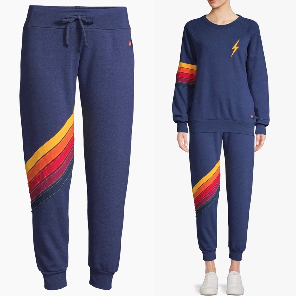 Aviator Nation 5 Stripe Chevron Navy Pull on Sweatpants